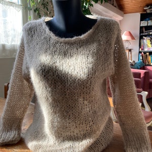 Soft and warm round neck alpaca sweater hand knitted
