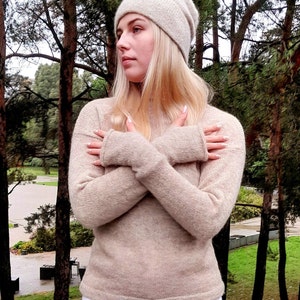 Alpaca sweater, alpaca silk soft sweater, alpaca wool sweater for women, alpaca wrist warmer, warm knitted wo pullover, women gift sweater
