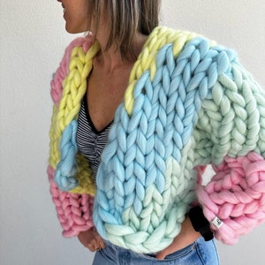 Cardigan, Chunky Cardigan, Wool Cardigan, Knit Chunky Cardigan, Hand Knit Cardigan, Colorful
