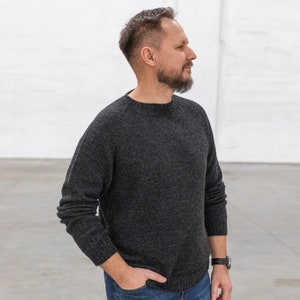 Alpaca sweater for men, wool pullover, charcoal gray knit cardigan, Christmas gift, black, blue regular fit jumper, warm modern clothes