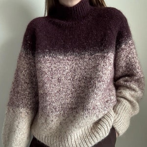 Calista Sweater Knitting Pattern - Advanced Women’s Pullover with Turtleneck, Raglan Sleeves, Gradient Knit, Alpaca & Merino Wool Design.