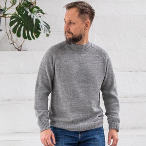Alpaca sweater for men, wool pullover, light gray knit cardigan, Christmas gift, black, white, blue regular fit jumper, warm modern clothes