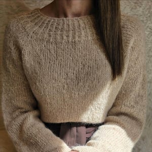Handmade Alpaca Sweater Women – 100% Natural Wool, Knit Pullover, Long Sleeve, Beige, Size S
