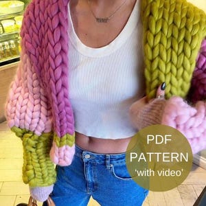 Chunky Cardigan Pattern, Wool, Knit Chunky Cardigan, Hand Knit Cardigan, Colorful Knitting Pattern, Beginner Friendly Knitting Pattern,