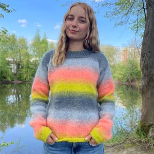 Handmade Cozy Knit Sweater – Warm & Soft, Multicolor Mohair Blend, Perfect for Fall, Winter and Spring